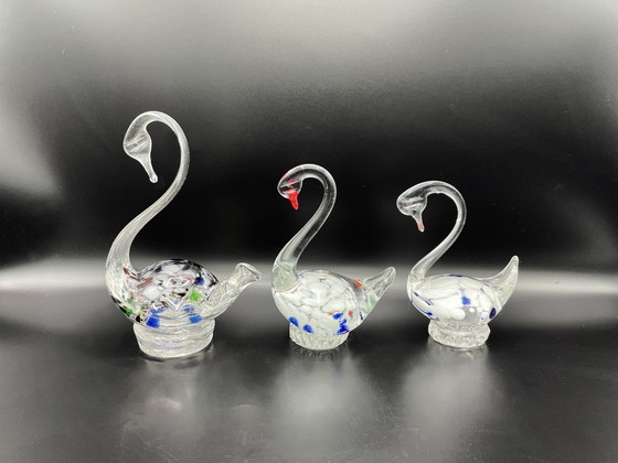 Image 1 of Satz von 3 originalen Muranoglas-Schwänen