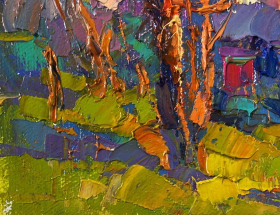 Image 1 of Original Oil Painting Summer Forest Landscape Sunny day at the apiary
