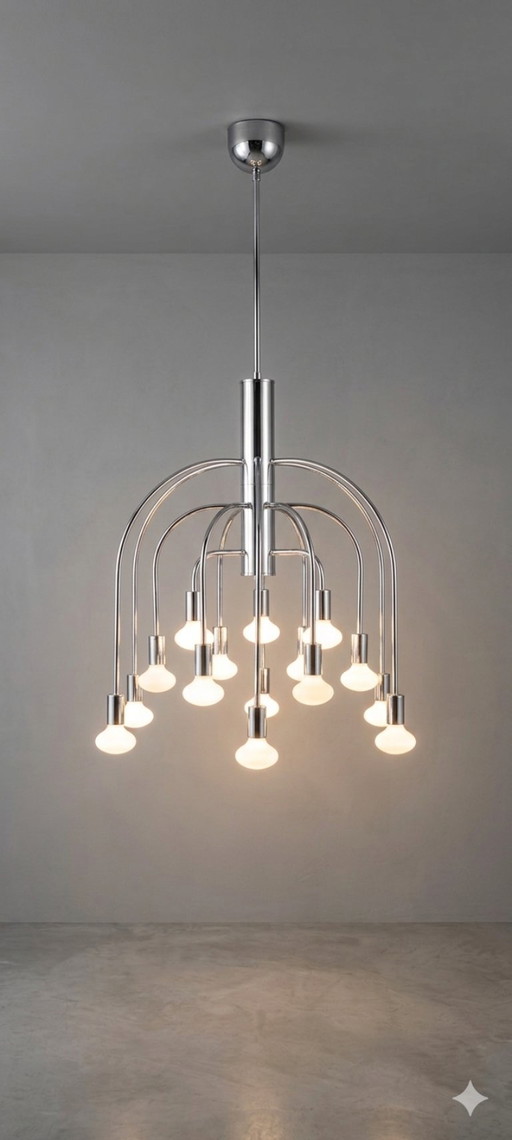 Grand lustre italien Sciolari chromé - 15 points lumineux