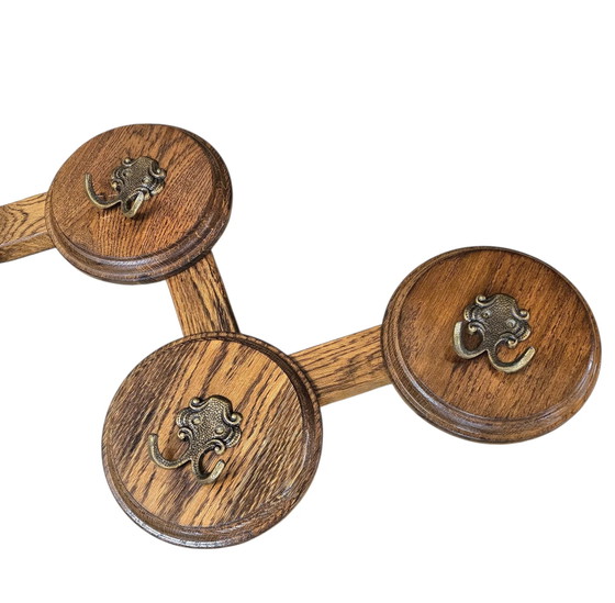 Oak wood wall coat rack / 1960s (photo 6 of 10)