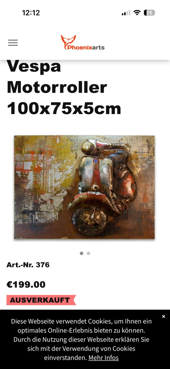 Metal Wall Decoration with Vespa Scooter 3D (photo 4 of 5)