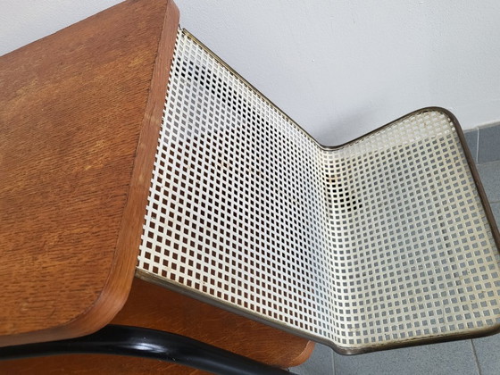 Image 1 of Tavolino da caffè/portariviste vintage anni '50 in acciaio e faggio - Stile Rockabilly Zazou