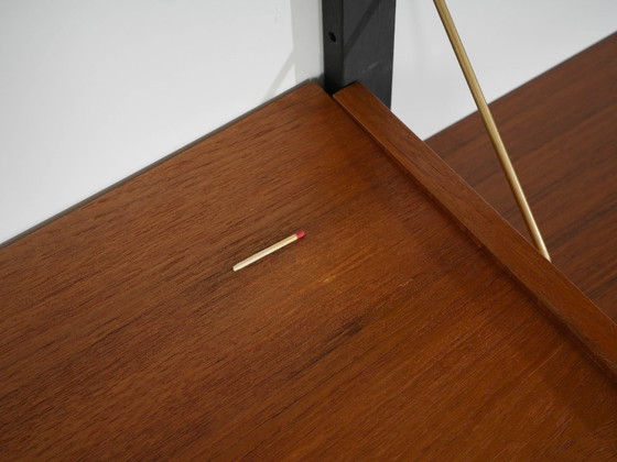 Danish Modular Shelving From The 1970s — Teak Veneer With Black Wall Rails, Ten Shelves – Bookcases, Wood (photo 18 of 18)
