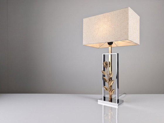 Maison Charles tafellamp in chroom en verguld brons met roosmotief, Frankrijk, jaren 70 – Tafellampen, Bronze (photo 3 of 13)