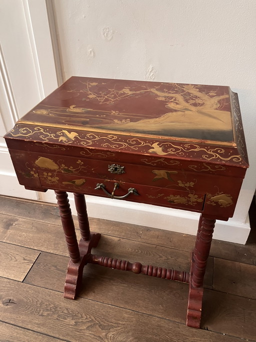 Table d'appoint asiatique antique Laque rouge Décorations Chinoiserie