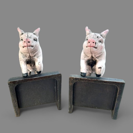 Ensemble de serre-livres en fonte en forme de cochon