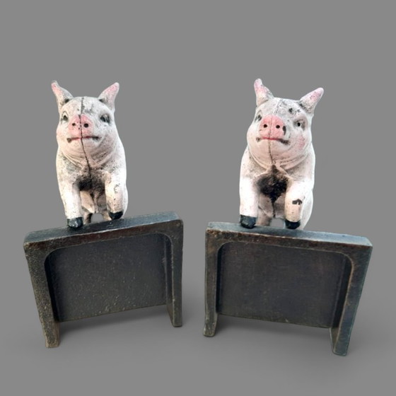 Image 1 of Ensemble de serre-livres en fonte en forme de cochon