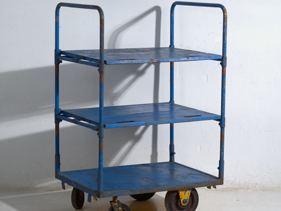 Industrial blue metal cart – Factory trolley Europe – circa 1950 #1 – Bar carts, Iron, Industrieel (photo 2 of 35)