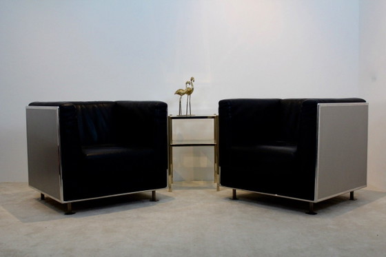 Fauteuils Matteo Grassi Soft Leather en coque d'aluminium par Kunihide Oshinomi, Cuir, Noir (photo 8 sur 10)