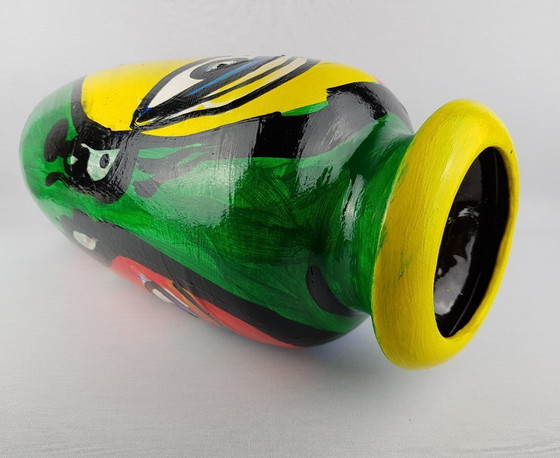 Image 1 of Vintage PETER ROBERT KEIL Handgeschilderde Scheurich Vaas Surrealistische Abstracte Kunst Berlijn 1983