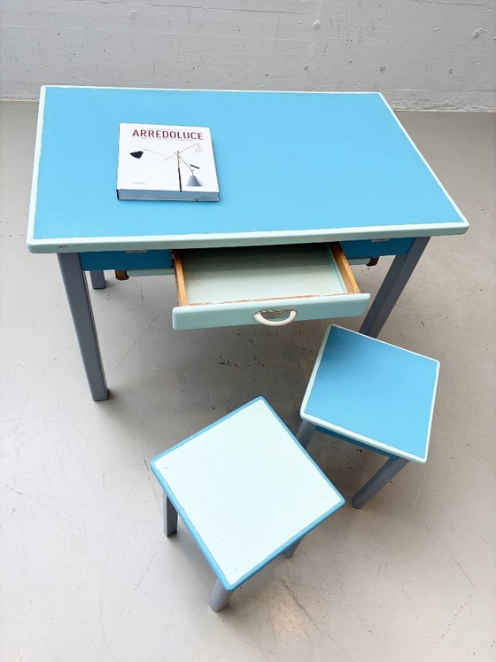 Vintage Kitchen Table Set with two Stools, 1960s – Dining tables, Wood (photo 5 of 20)