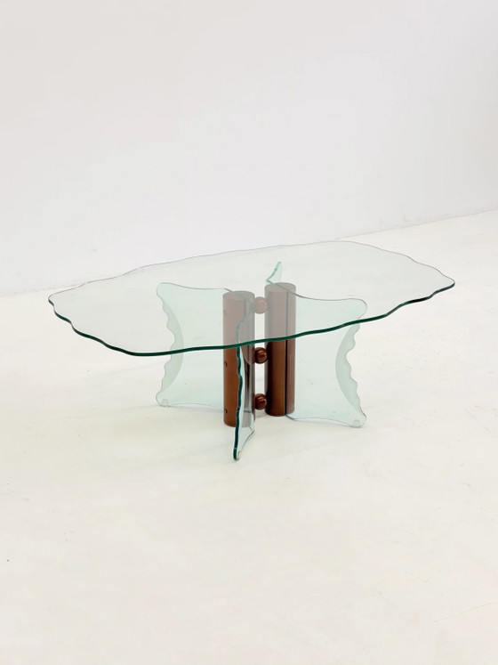 Vintage Postmodern Coffee Table with Wavy Glass and Wooden Spheres – Memphis (photo 3 of 8)