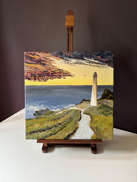 Image 1 of Still standing - lighthouse by the sea - figurative painting, impressionist style