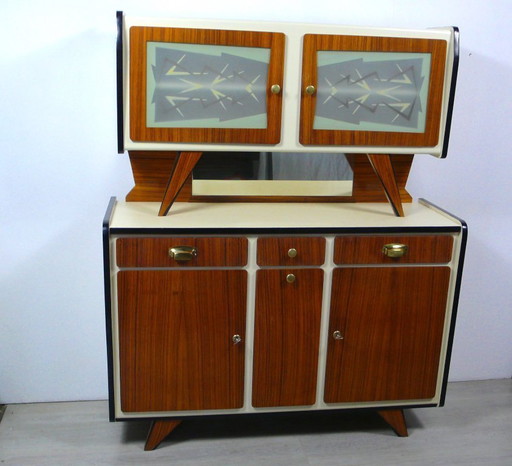 50er 60er Küchenschrank, schräge Rockabilly Nierentisch Ära, Mid Century Modern