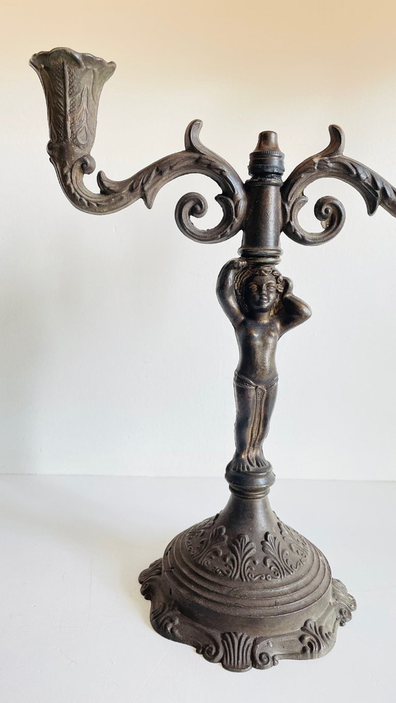 Image 1 of CANDELABRO Candeliere Piccolo Angelo Stile Art Nouveau