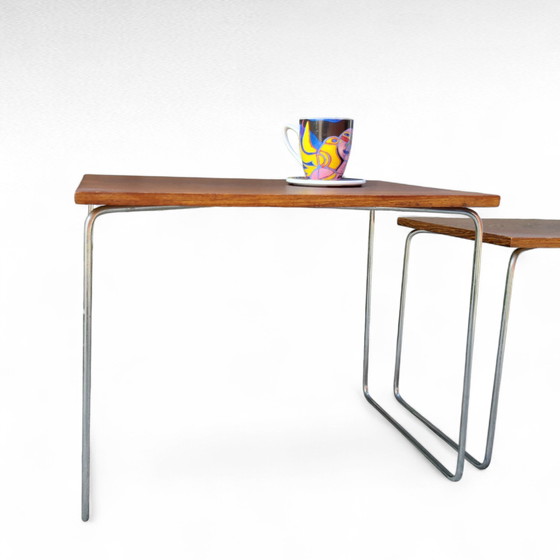 Image 1 of Juego de 2 mesas auxiliares Brabantia, tablero de wengué, patas cromadas