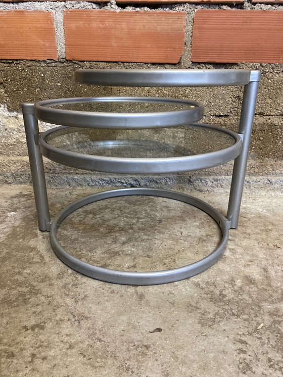 Image 1 of Tavolo Basse LEITMOTIV Métal Gris + 3 Plateaux Verre Années 70 Vintage #D370