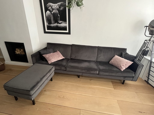 3-Seater Sofa + Hocker, Velvet Anthracite by BePureHome
