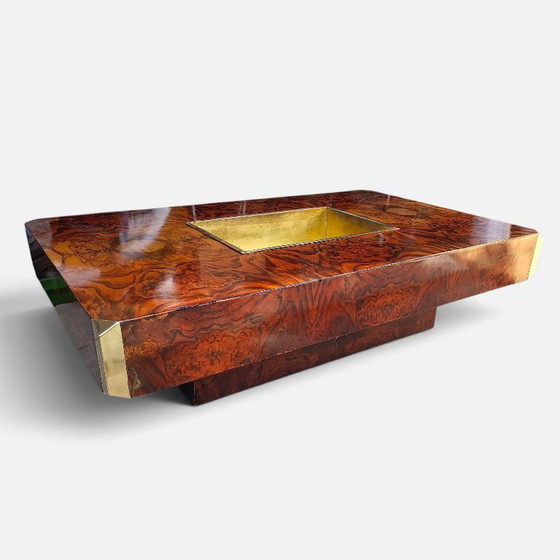 Willy Rizzo Table basse Alveo 1970s Mario Sabot Coctail Table Bois de ronce Laiton – Tables basses, Wood (photo 5 of 10)