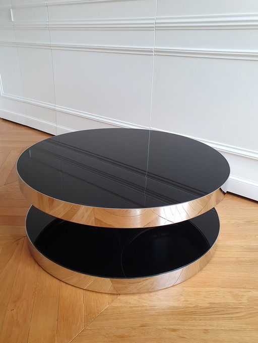 Round Swivel Coffee Table Polished Stainless Steel Mirror And Glass