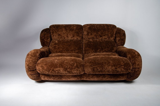 Image 1 of Vintage Italian sofa in a brown velour upholstery, perfect condition