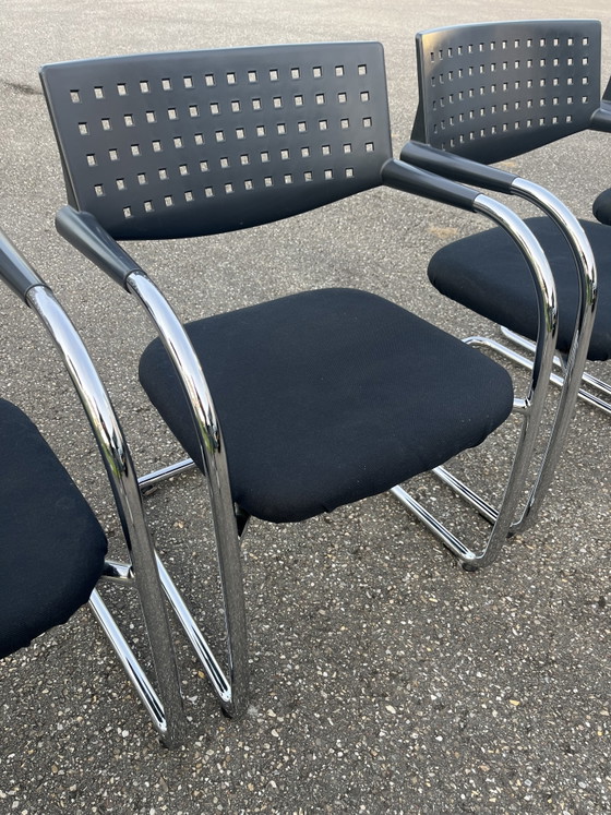 4x Vitra Visavis 2 Esszimmerstühle, Konferenzstühle – Chrome, Textile, Vintage (photo 3 of 14)