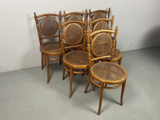 Set van zes authentieke eetkamerstoelen, vervaardigd door Josef Hofmann - Wenen/Bielitz, Oostenrijk, jaren (photo 2 of 15)