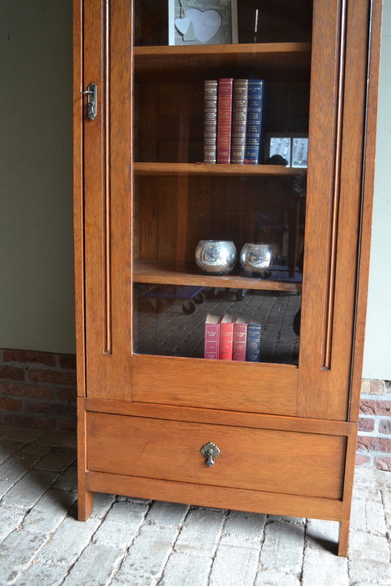 Image 1 of Antique oak wood Art Deco display case, bookcase.