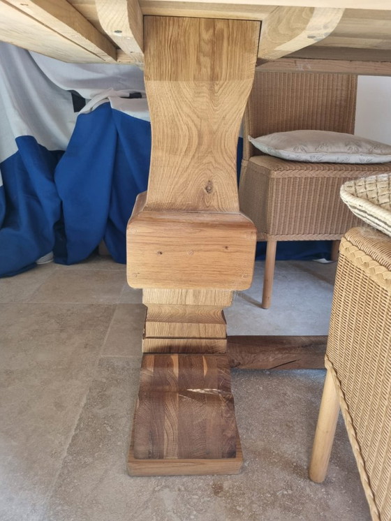 Image 1 of monastery table + 6 wicker chairs