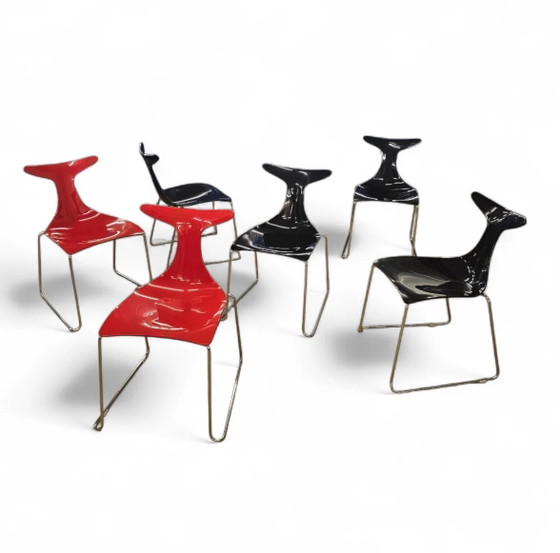 6 x Delfy chair by Gino Carollo for Ciacci Kreaty / Italy 1990s / 2 x red - 4 x black (photo 16 of 19)