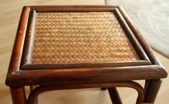 Handcrafted Rattan, Bamboo, Wood Plant Stand - Vintage 70s, Plant pot, Wicker, Brown, 1970 (photo 7 of 11)