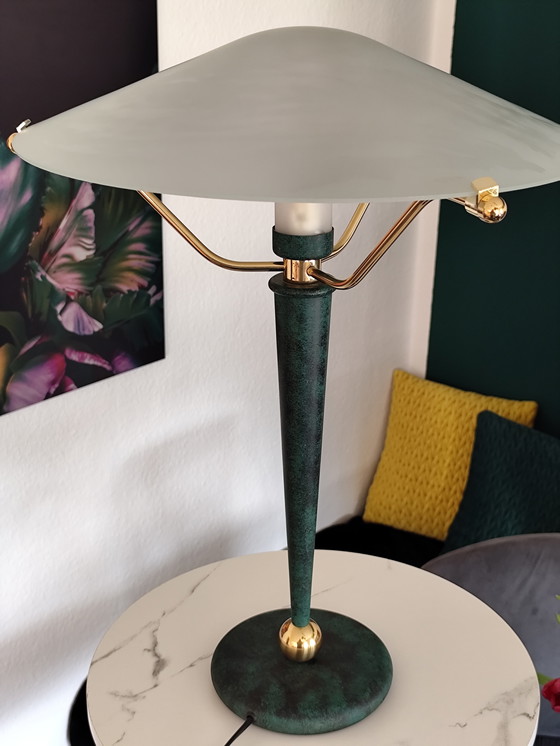 Image 1 of Lámpara de mesa posmoderna "Seta" de Wofi – latón y cristal – década de 1990