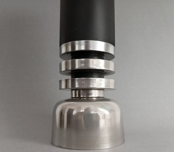 Image 1 of Brutalistische/Space-Age-Designer-Stahlvase der Hungarian Industrial Arts Company, 1970er Jahre (Tamás Borsfay?)