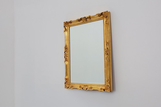 Image 1 of French Vintage square carved wooden gilded mirror in Baroque style