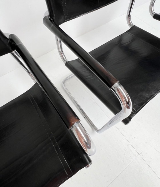 Image 1 of Set di 4 sedie in pelle Mart Stam S34, anni '70