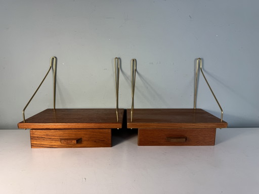 Prachtige Set Vintage Deense Nachtkastjes (Jaren '60) – Wood, Brass