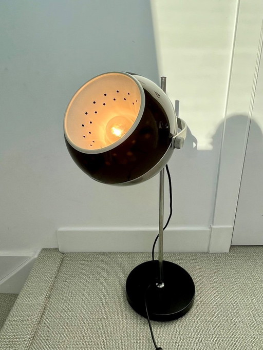 Lampe de table Dijkstra Eyeball rare | Style Space Age années 1970 | Métal et moka