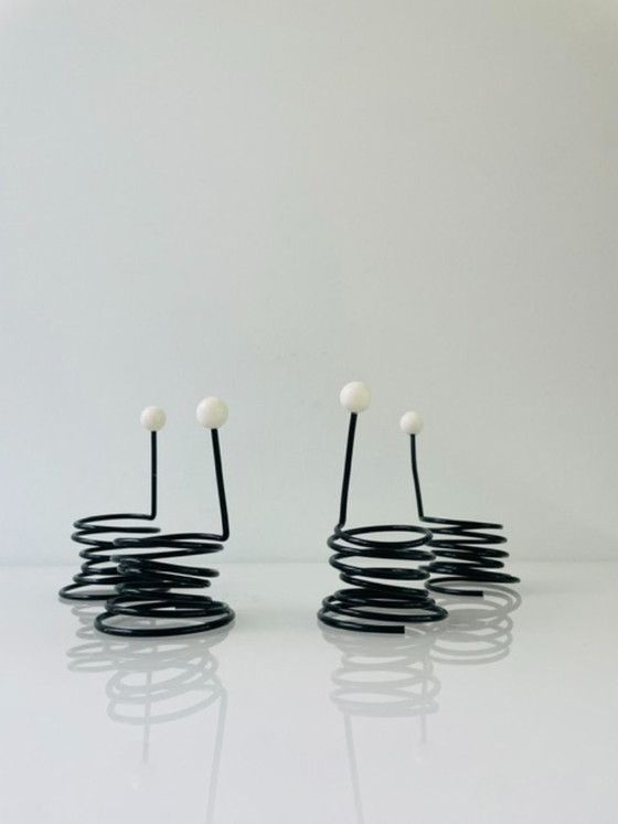 Image 1 of Set van 4 postmoderne retro design eierdopjes met handvat