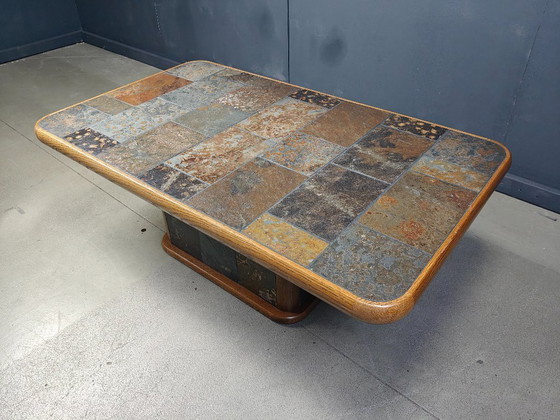 Image 1 of Oak and stone brutalist coffee table, 1970s