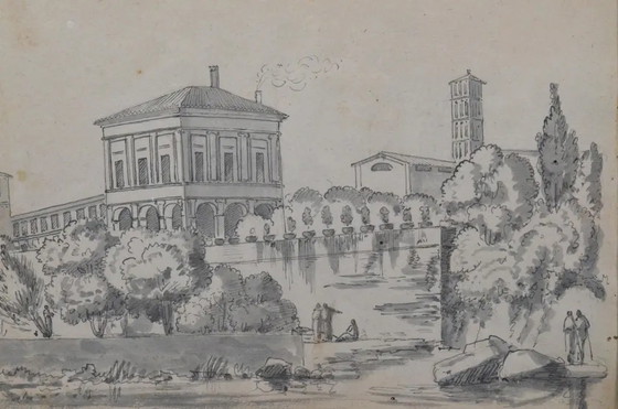 Frühes 19. Jahrhundert Constant Bourgeois Du Castelet (1767–1841) Paar Tuschezeichnungen — Ansichten von (photo 3 of 17)