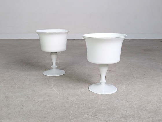 Image 1 of Set of 2 vases, goblets, glasses, white, mid-century, frosted glass, vintage 1970s