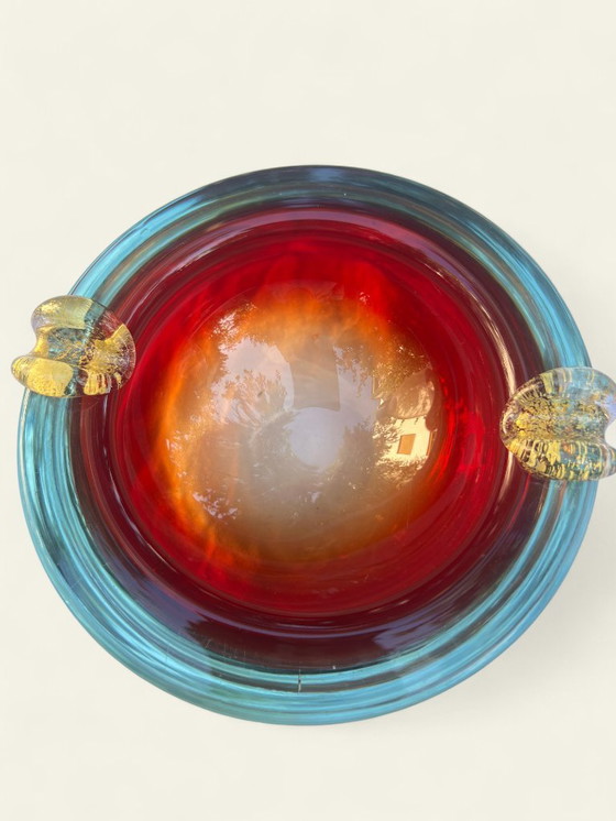 Image 1 of Rarità! Posacenere in vetro di Murano italiano con pestello | Vintage anni '70 | Oggetto in vetro rosso-verde | Da collezion