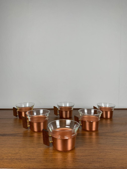 Set Of 6 Copper Colored Coffee Cups By Schott & Gen Mains, 1970