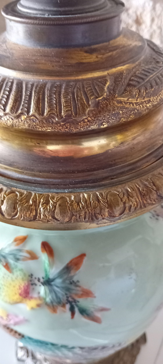 Image 1 of 19th Century Oil Lamp on a Celadon Vase from China, Daoguang Period (1820-1850), on Napoleon III Bronze