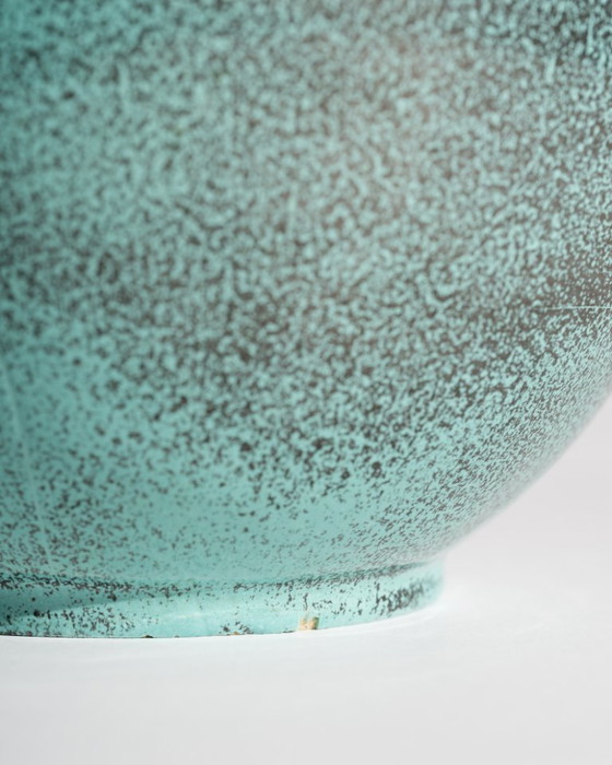Image 1 of Pair of Richard Uhlemeyer Studio Stoneware Vases – Turquoise Reduction Glaze – Germany, ca. 1940s-1950s Art Deco Bauhaus