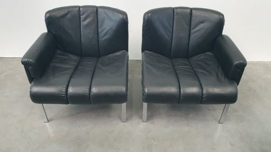 Image 1 of 3x Girsberger leather Eurochairs, Hans Eichenberger modular vintage 70s lounge
