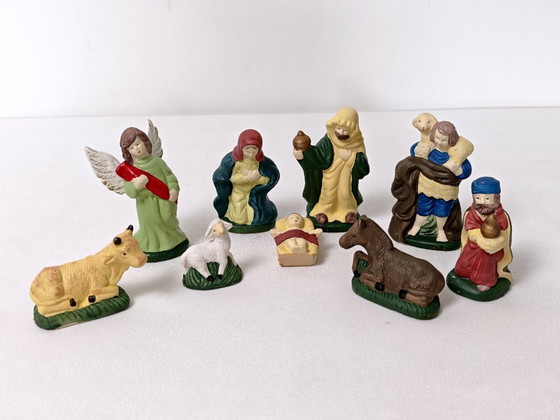 Image 1 of Set di 9 statuette per presepe vintage Devineau, decorazioni natalizie