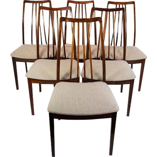 Set of 6 vintage rosewood chairs upholstered in light woolen fabric, Denmark 1960