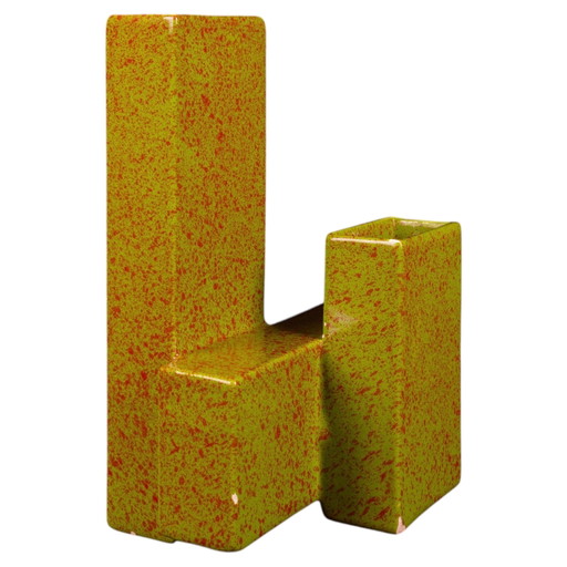 Geometrische dubbelkoloms keramische vaas Space Age, Italië 1970
