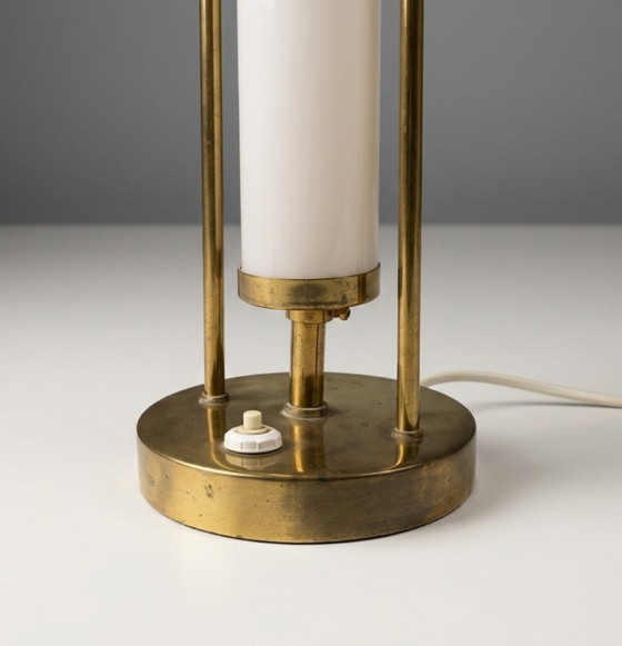 Image 1 of Bauhaus-Tischleuchte, Messing & Opalglas, 1930er Jahre, Tschechische Republik